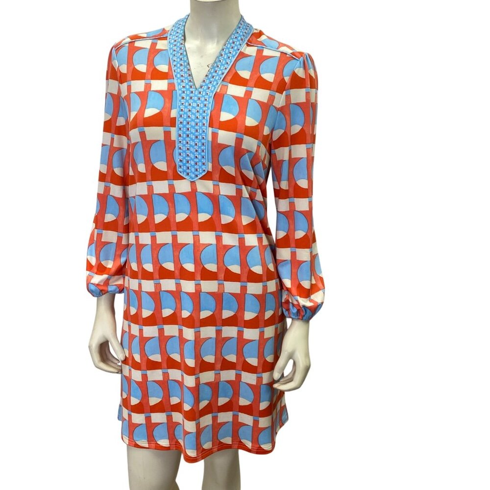 J. Mclaughlin Dress Emer Eclipse Geometric Print Mod Retro Shift Sm